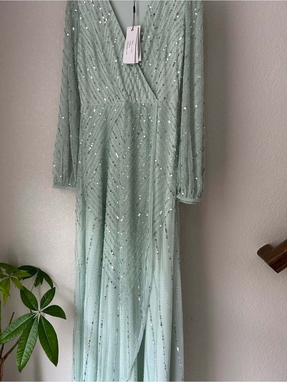 ASOS Mint Beaded Long Sleeve Evening Dress - Picture 3 of 5
